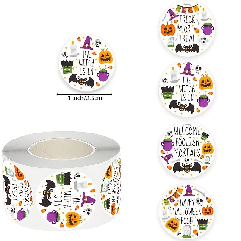 500 Happy Halloween Stickers Bats Spiders Witch Pattern Labels