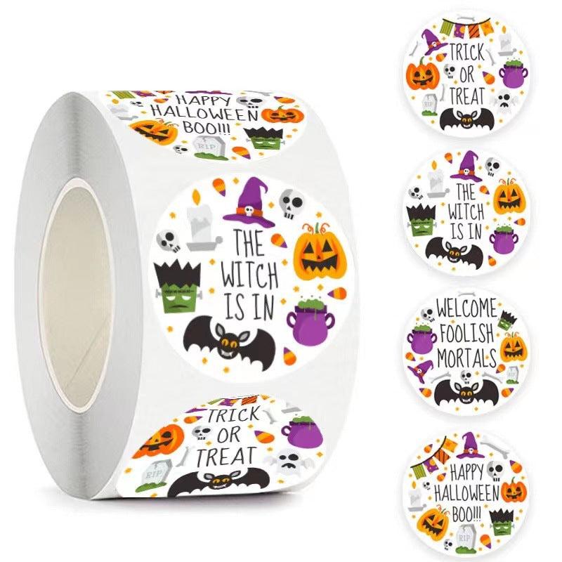 500 Happy Halloween Stickers Bats Spiders Witch Pattern Labels
