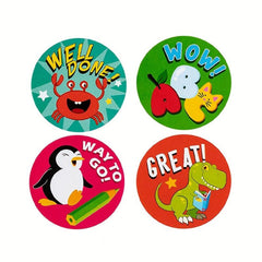 500pcs 2 Round Cartoon Animal Stickers For Kids Teacher Reward