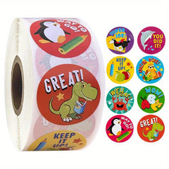 500pcs 2 Round Cartoon Animal Stickers For Kids Teacher Reward