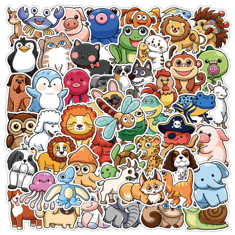 50pcs Cute Animal Cartoon Stickers for DIY Projects