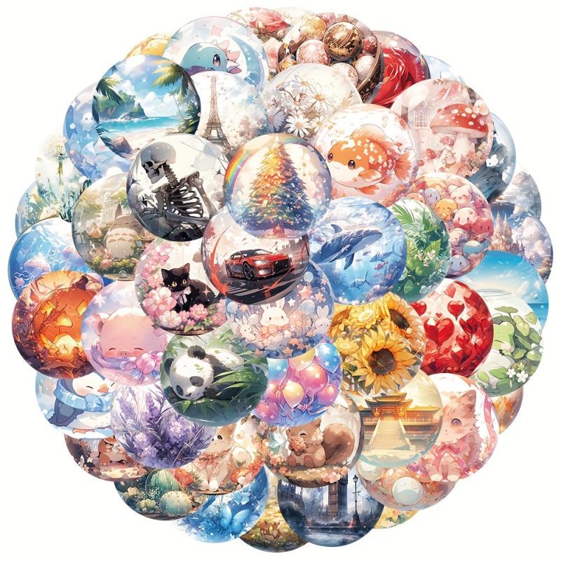 50pcs Cartoon Glass Balls Decor Sticker for Diary Mobile Water Cup