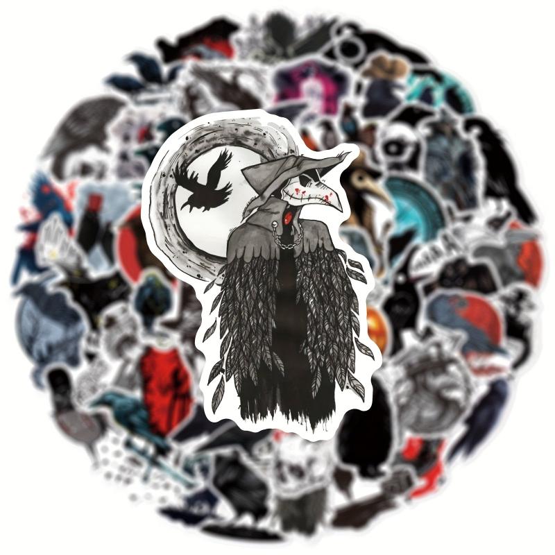 50pcs Gothic Style Horror Death Crow Graffiti Sticker
