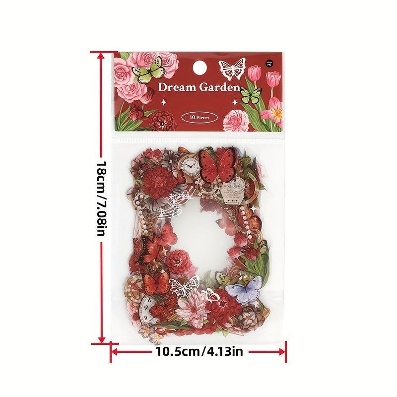 10pcs Fresh Flower Butterfly Stickers - Journal Diary Scrapbook Decor