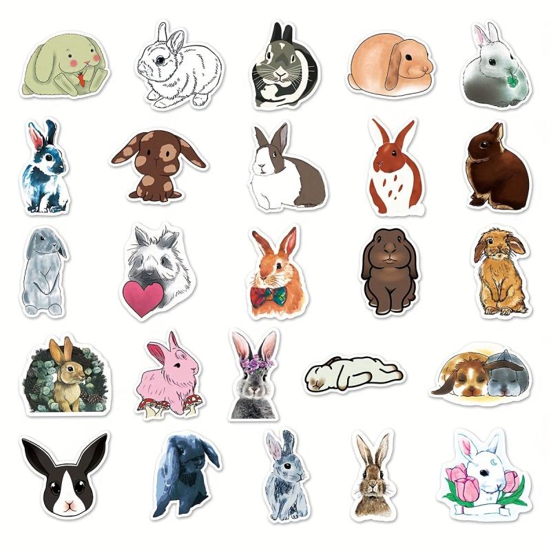 50pcs Cute Rabbit Waterproof Stickers, Water Bottle Laptop Scrapbook Decor