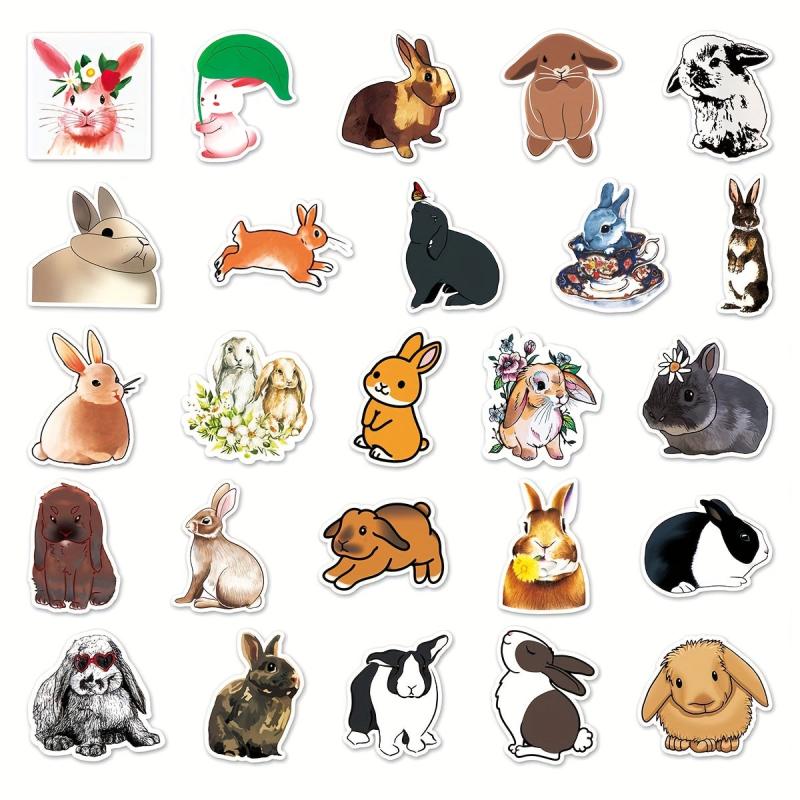 50pcs Cute Rabbit Waterproof Stickers, Water Bottle Laptop Scrapbook Decor