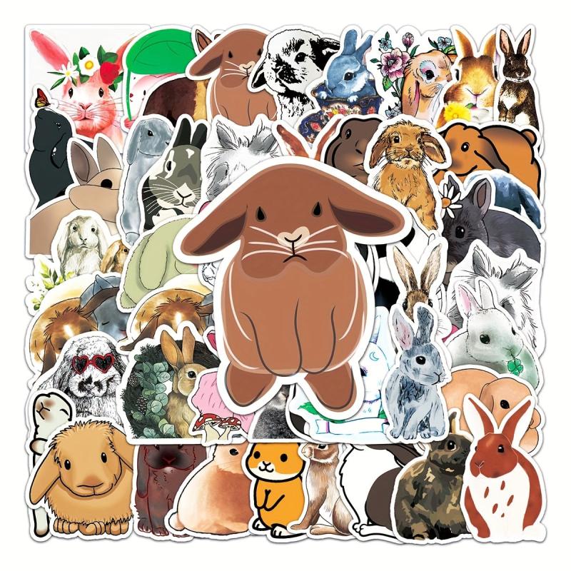50pcs Cute Rabbit Waterproof Stickers, Water Bottle Laptop Scrapbook Decor