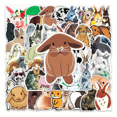 50pcs Cute Rabbit Waterproof Stickers, Water Bottle Laptop Scrapbook Decor