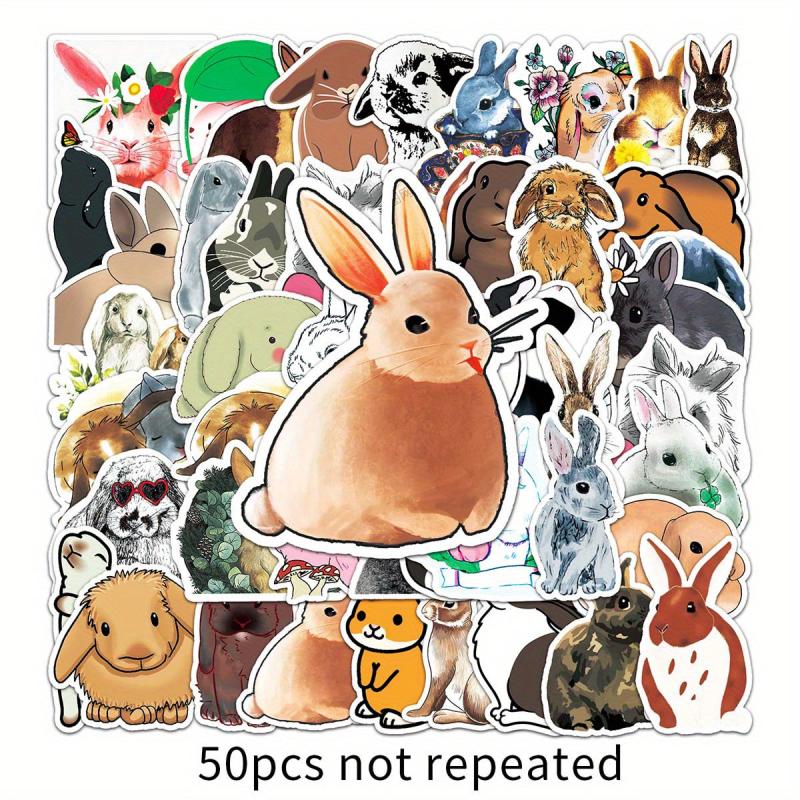50pcs Cute Rabbit Waterproof Stickers, Water Bottle Laptop Scrapbook Decor