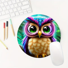 Cute Little Owl Gaming Mouse Pad for Girls and Women - Non-Slip Round Mousepad