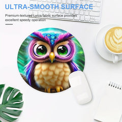 Cute Little Owl Gaming Mouse Pad for Girls and Women - Non-Slip Round Mousepad