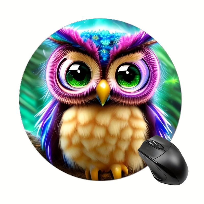 Cute Little Owl Gaming Mouse Pad for Girls and Women - Non-Slip Round Mousepad