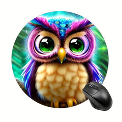 Cute Little Owl Gaming Mouse Pad for Girls and Women - Non-Slip Round Mousepad