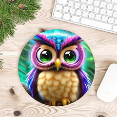 Cute Little Owl Gaming Mouse Pad for Girls and Women - Non-Slip Round Mousepad