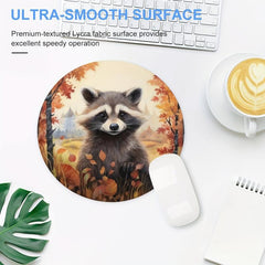 Raccoon Round Mouse Pad Washable Non Slip Rubber Base 20cmx20cm