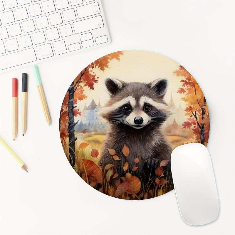 Raccoon Round Mouse Pad Washable Non Slip Rubber Base 20cmx20cm