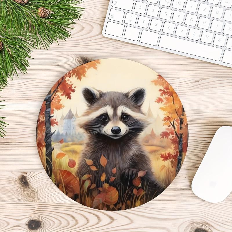 Raccoon Round Mouse Pad Washable Non Slip Rubber Base 20cmx20cm