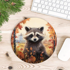 Raccoon Round Mouse Pad Washable Non Slip Rubber Base 20cmx20cm