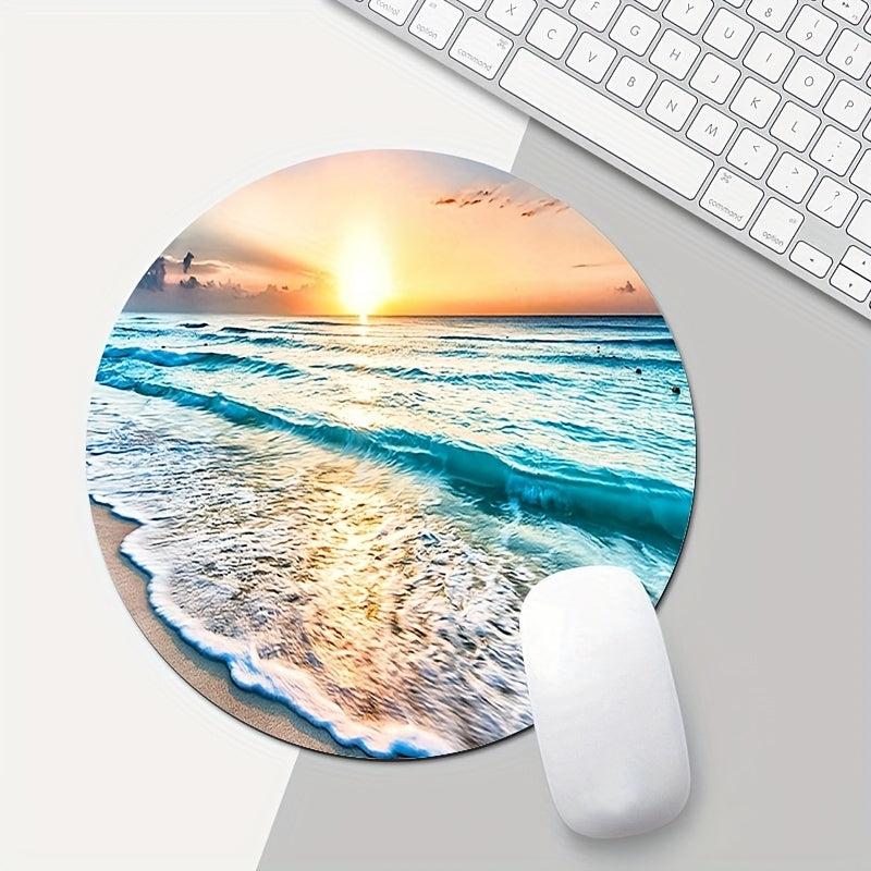 Beach Mouse Pad Non Slip Round Rubber Laptop Desk Accessories Mouse Pad