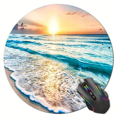 Beach Mouse Pad Non Slip Round Rubber Laptop Desk Accessories Mouse Pad