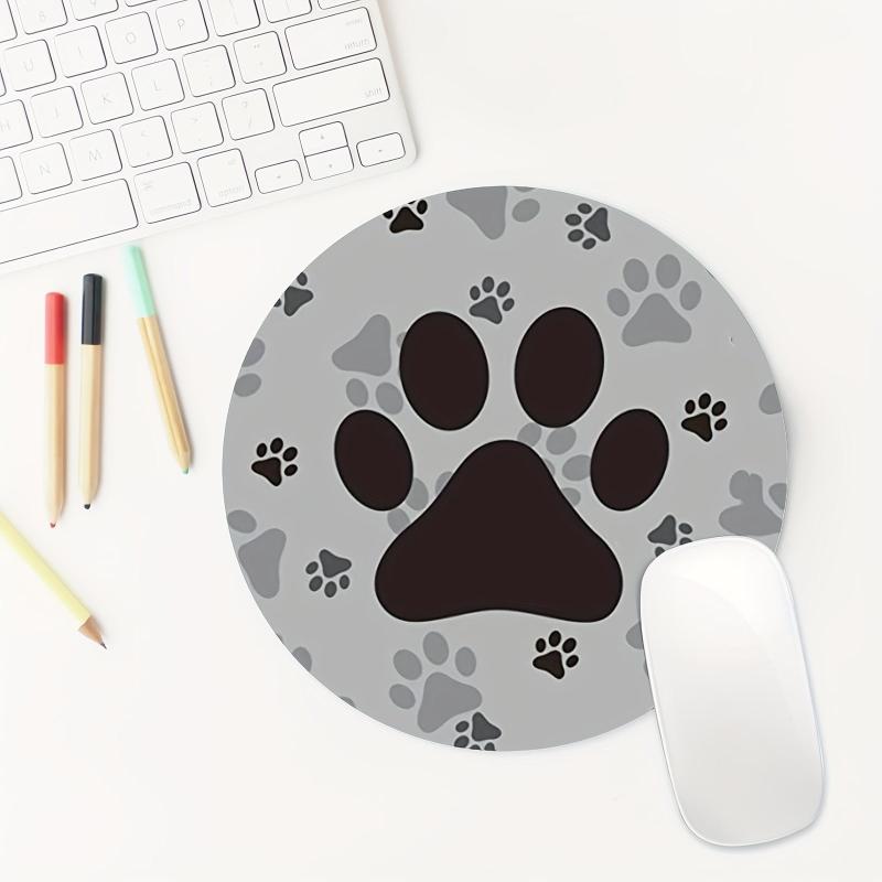Round Mouse Pad Animal Footprints Pattern Washable Fabrics Non Slip Rubber Base