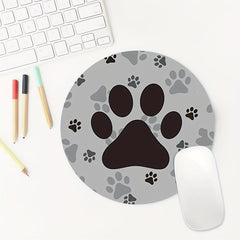Round Mouse Pad Animal Footprints Pattern Washable Fabrics Non Slip Rubber Base