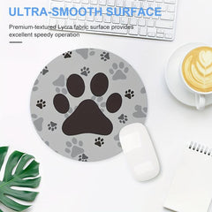 Round Mouse Pad Animal Footprints Pattern Washable Fabrics Non Slip Rubber Base