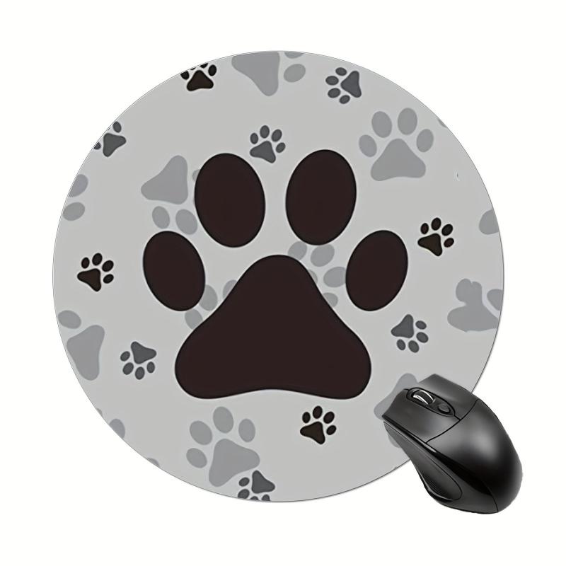 Round Mouse Pad Animal Footprints Pattern Washable Fabrics Non Slip Rubber Base