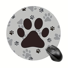 Round Mouse Pad Animal Footprints Pattern Washable Fabrics Non Slip Rubber Base