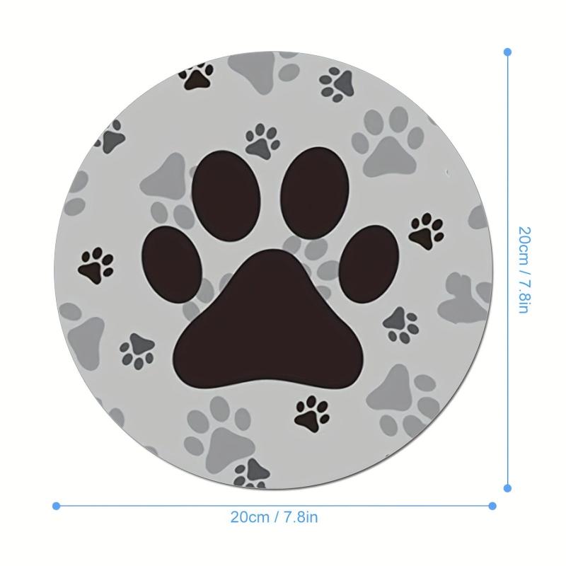 Round Mouse Pad Animal Footprints Pattern Washable Fabrics Non Slip Rubber Base