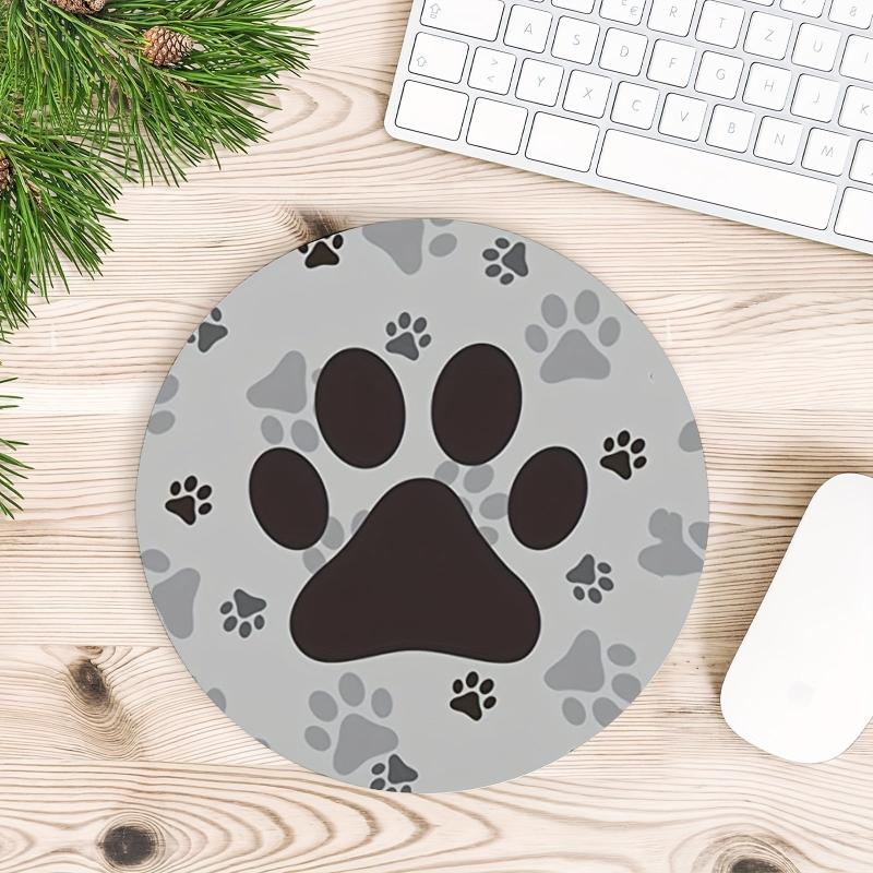 Round Mouse Pad Animal Footprints Pattern Washable Fabrics Non Slip Rubber Base