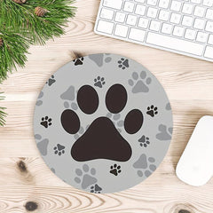 Round Mouse Pad Animal Footprints Pattern Washable Fabrics Non Slip Rubber Base