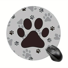Round Mouse Pad Animal Footprints Pattern Washable Fabrics Non Slip Rubber Base