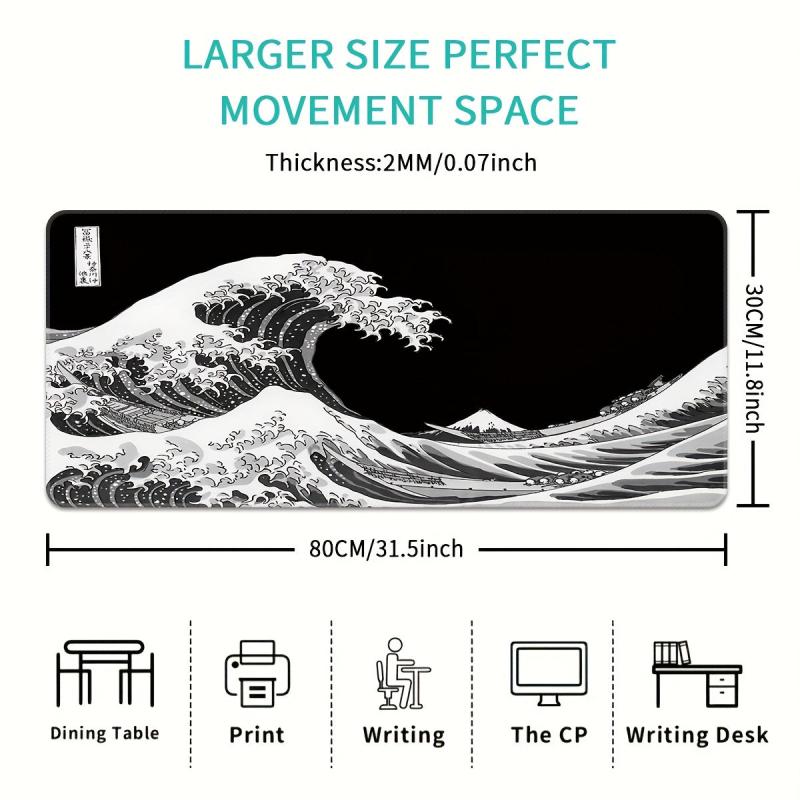 Sea Wave Large Gaming Mouse Pad Extended Desk Mat Non-slip Washable Rubber