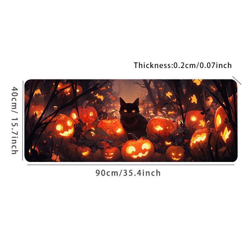Halloween Cat and Pumpkin Print Desk Mat Non-Slip Mousepad