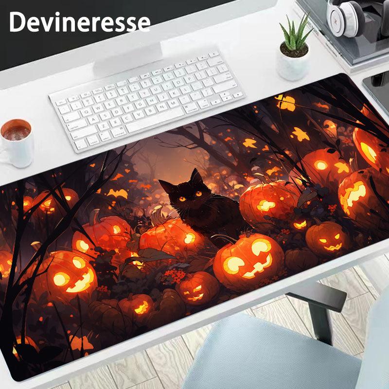 Halloween Cat and Pumpkin Print Desk Mat Non-Slip Mousepad