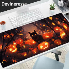Halloween Cat and Pumpkin Print Desk Mat Non-Slip Mousepad