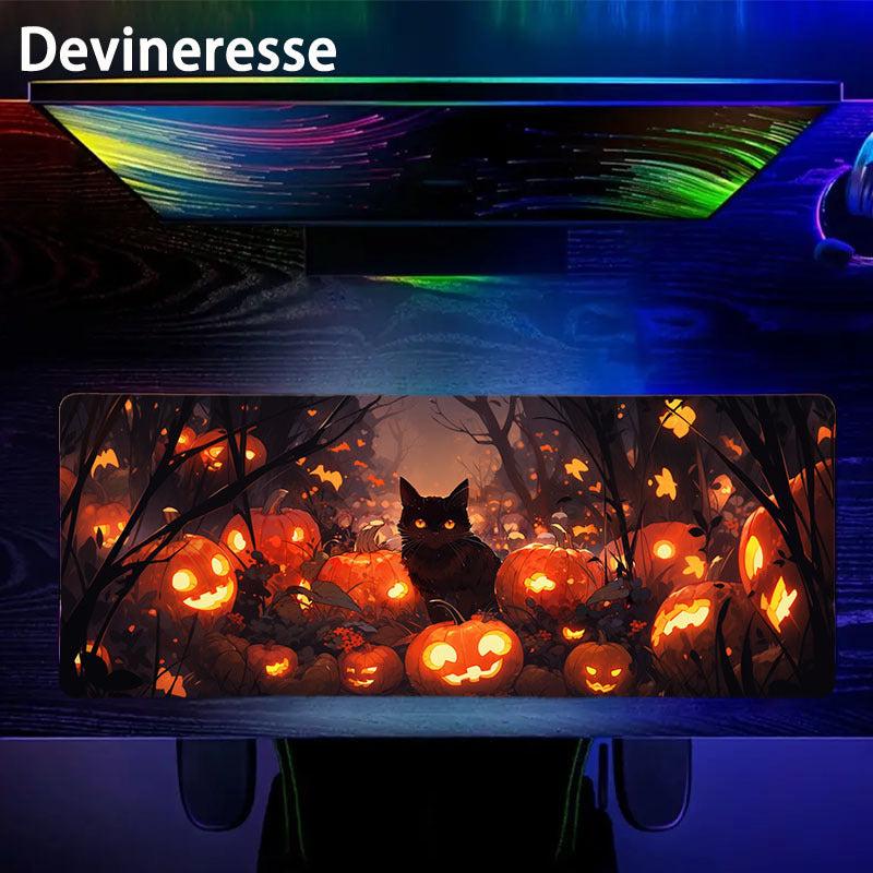 Halloween Cat and Pumpkin Print Desk Mat Non-Slip Mousepad