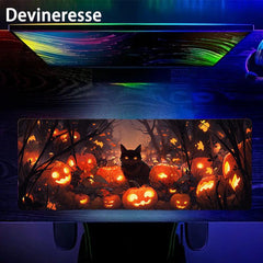 Halloween Cat and Pumpkin Print Desk Mat Non-Slip Mousepad
