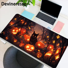Halloween Cat and Pumpkin Print Desk Mat Non-Slip Mousepad