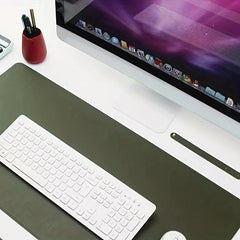 Dark Green Leather Mouse Pad Stitched Edges Computer Office Desk Pad 60 Medium