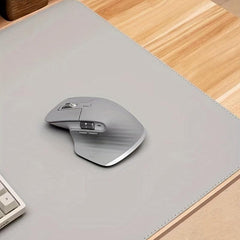 Grey Surface Leather Mouse Pad Stitched Edges Computer Office Desk Pad