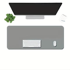Grey Surface Leather Mouse Pad Stitched Edges Computer Office Desk Pad