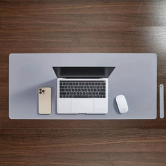 Grey Surface Leather Mouse Pad Stitched Edges Computer Office Desk Pad