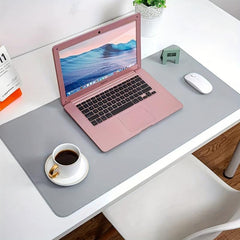 Grey Surface Leather Mouse Pad Stitched Edges Computer Office Desk Pad
