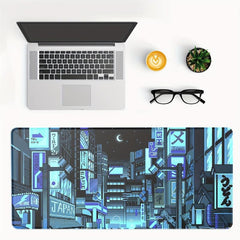 Cyberpunk Style Extended Gaming Mouse Pad Japanese Building
