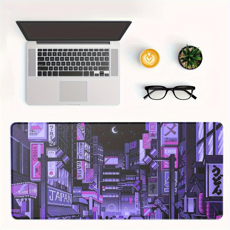 Cyberpunk Style Extended Gaming Mouse Pad Japanese Building