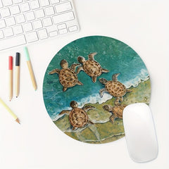 Cute Turtle Gaming Mouse Pad - Non-slip Round Rubber Mat for Girls