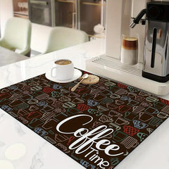 Coffee Printed Dish Drying Mat Soft Draining Pad Absorbent Wear-resistant