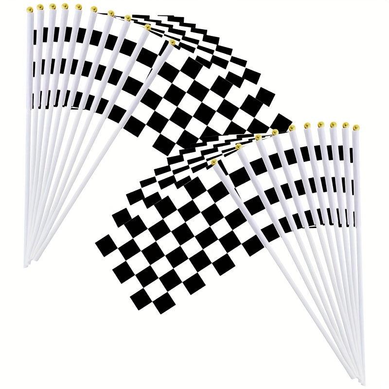 10pcs Racing Stick Flag Checkered And Flags Plastic Stick Decorations